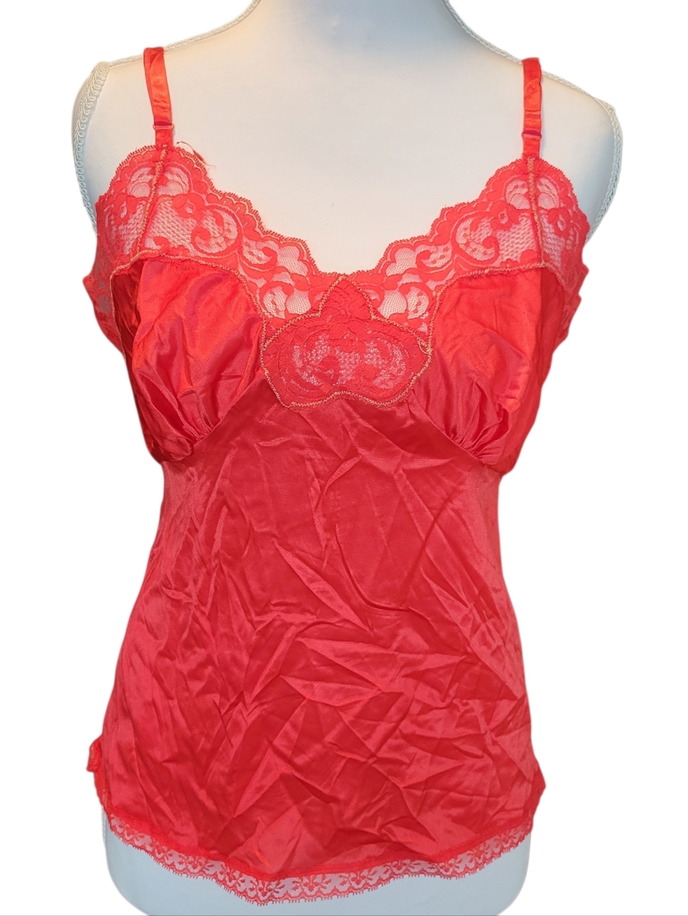 Vintage La Tendresse Red Silky Lace Slip Camisole Tank Top